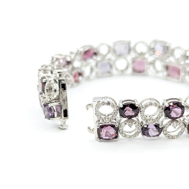 Bracelet Circle Station Link 2.8ctw Round Diamonds 36.31ctw Pink-Purple-Red Spinel 14kw 7x.5" 26.9g 225100110