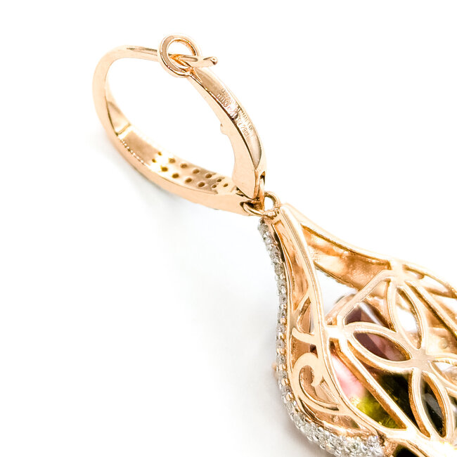 Earrings Lever Back Dangle 2.29ctw Round Diamonds 13.6ctw Watermelon Tourmaline 14kr 1.95x.75" 13.1g 225110128