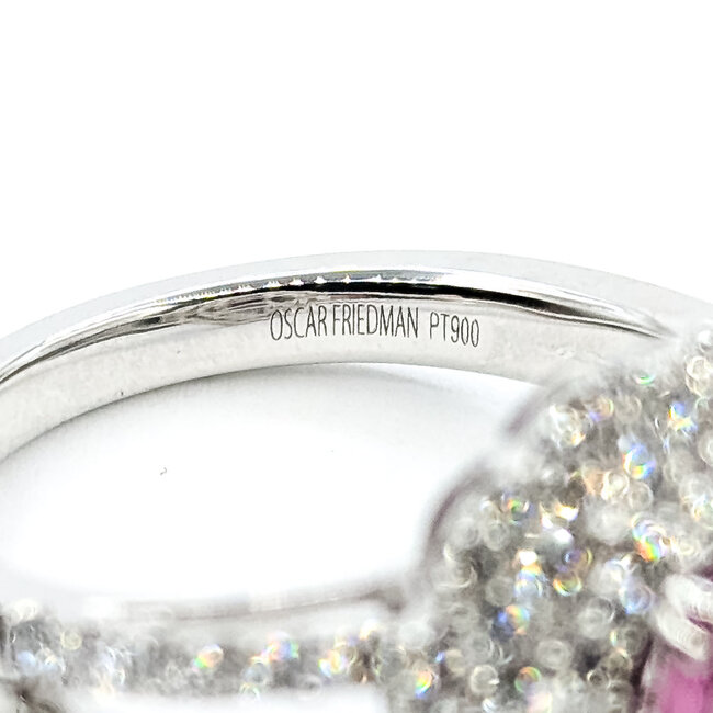 Ring Double Halo Split Shank 0.92ctw Round Diamonds 1.38ctw Pink Sapphire PLAT 14mm Sz7 6.2g 225110133