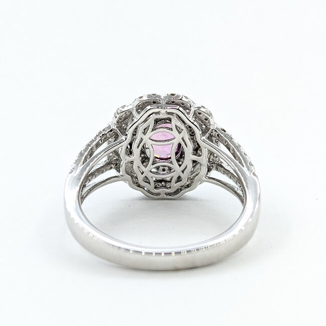 Ring Double Halo Split Shank 0.92ctw Round Diamonds 1.38ctw Pink Sapphire PLAT 14mm Sz7 6.2g 225110133