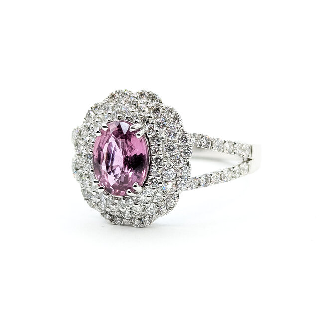 Ring Double Halo Split Shank 0.92ctw Round Diamonds 1.38ctw Pink Sapphire PLAT 14mm Sz7 6.2g 225110133