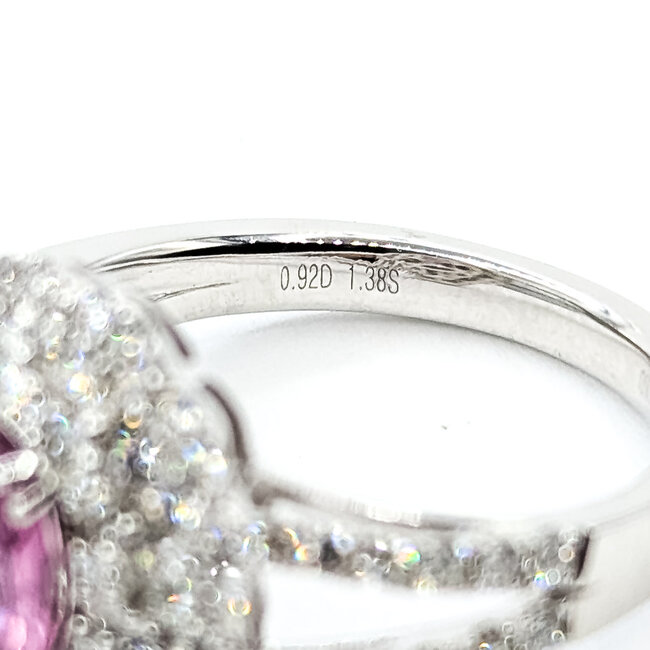 Ring Double Halo Split Shank 0.92ctw Round Diamonds 1.38ctw Pink Sapphire PLAT 14mm Sz7 6.2g 225110133