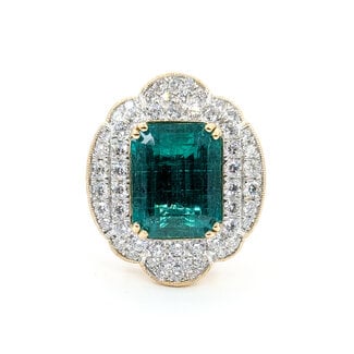 Ring Halo Milgrain 1.71ctw Round Diamonds 7.2ctw Emerald Plat 24mm Sz7 17.1g 225110134