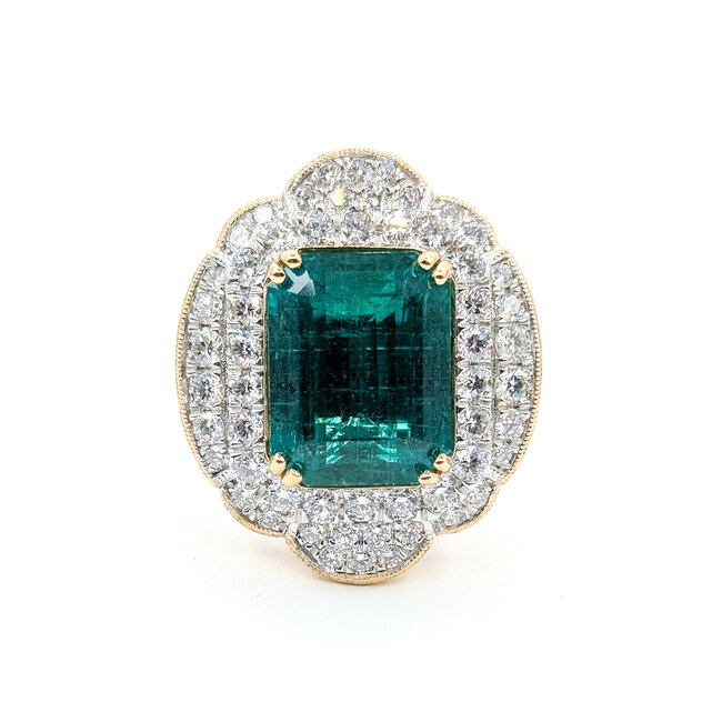Ring Halo Milgrain 1.71ctw Round Diamonds 7.2ctw Emerald Plat 24mm Sz7 17.1g 225110134