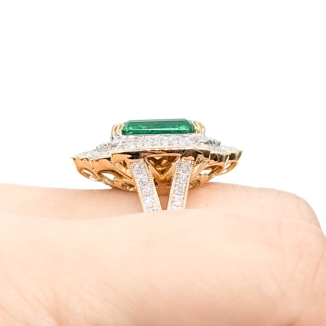 Ring Halo Milgrain 1.71ctw Round Diamonds 7.2ctw Emerald Plat 24mm Sz7 17.1g 225110134