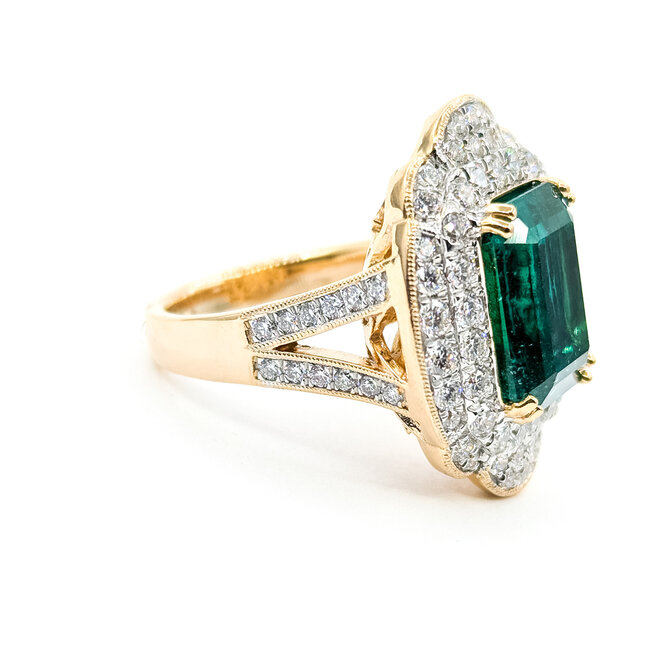 Ring Halo Milgrain 1.71ctw Round Diamonds 7.2ctw Emerald Plat 24mm Sz7 17.1g 225110134