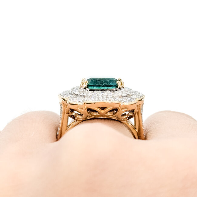 Ring Halo Milgrain 1.71ctw Round Diamonds 7.2ctw Emerald Plat 24mm Sz7 17.1g 225110134