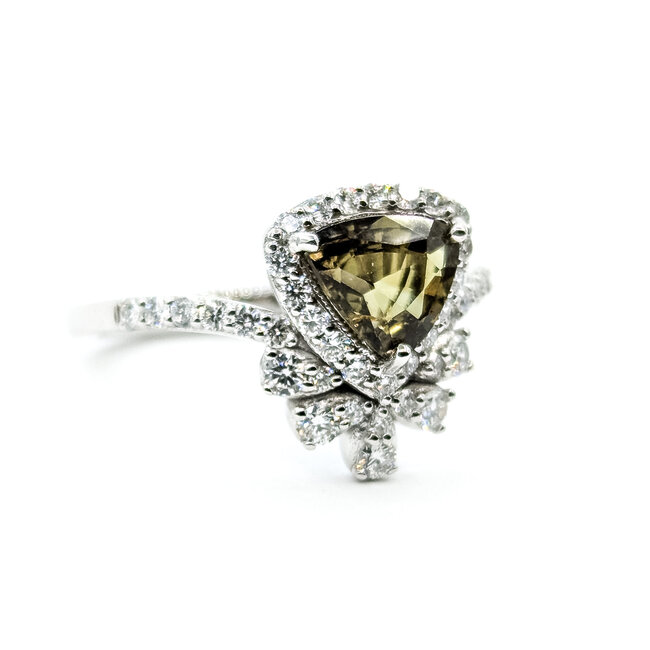 Ring Halo 0.49ctw Round Diamonds 1.08ct Color-Changing Green Alexandrite PLAT 13mm Sz6.75 5.2g 225110135