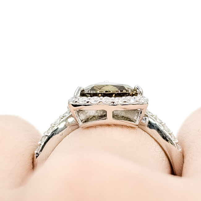 Ring Halo 0.49ctw Round Diamonds 1.08ct Color-Changing Green Alexandrite PLAT 13mm Sz6.75 5.2g 225110135