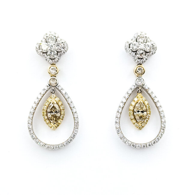 Earrings Dangle 3.14ctw Round Diamonds 14ktt 1.4x.6" 8.4g 225110126