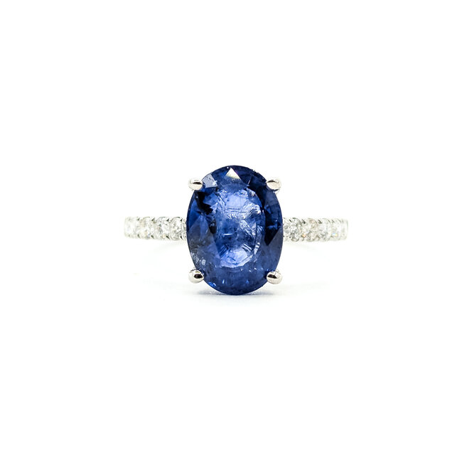 Ring Engagement 0.37ctw Round Diamonds 3.65ct Cornflower Blue Ceylon Sapphire 18K 2.2mm Sz6.5 3.4g 225110132
