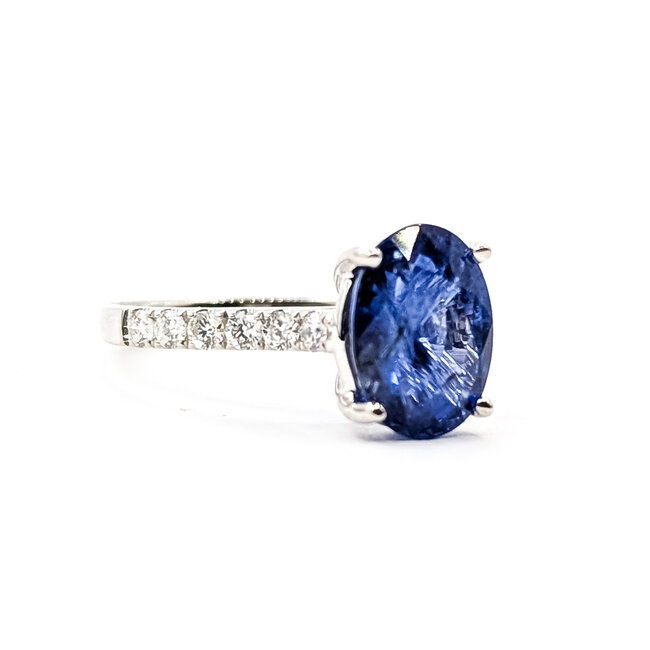 Ring Engagement 0.37ctw Round Diamonds 3.65ct Cornflower Blue Ceylon Sapphire 18K 2.2mm Sz6.5 3.4g 225110132