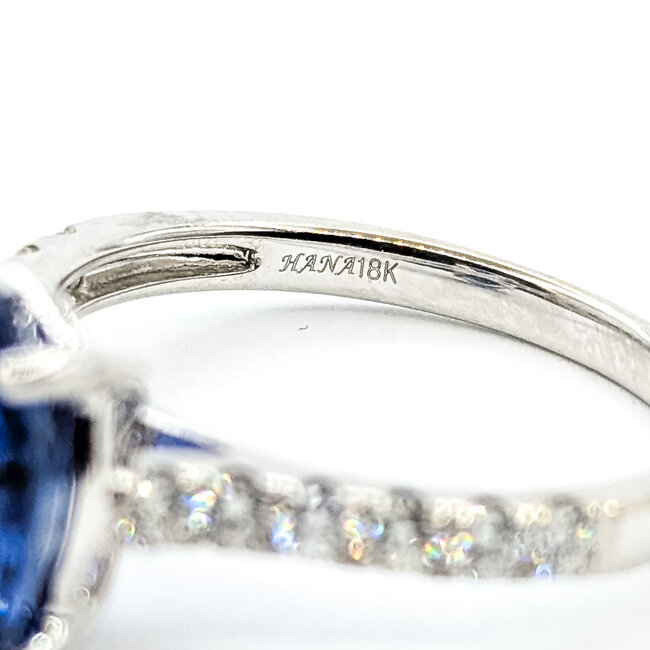 Ring Engagement 0.37ctw Round Diamonds 3.65ct Cornflower Blue Ceylon Sapphire 18K 2.2mm Sz6.5 3.4g 225110132