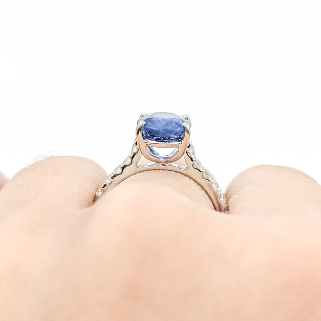 Ring Engagement 0.37ctw Round Diamonds 3.65ct Cornflower Blue Ceylon Sapphire 18K 2.2mm Sz6.5 3.4g 225110132