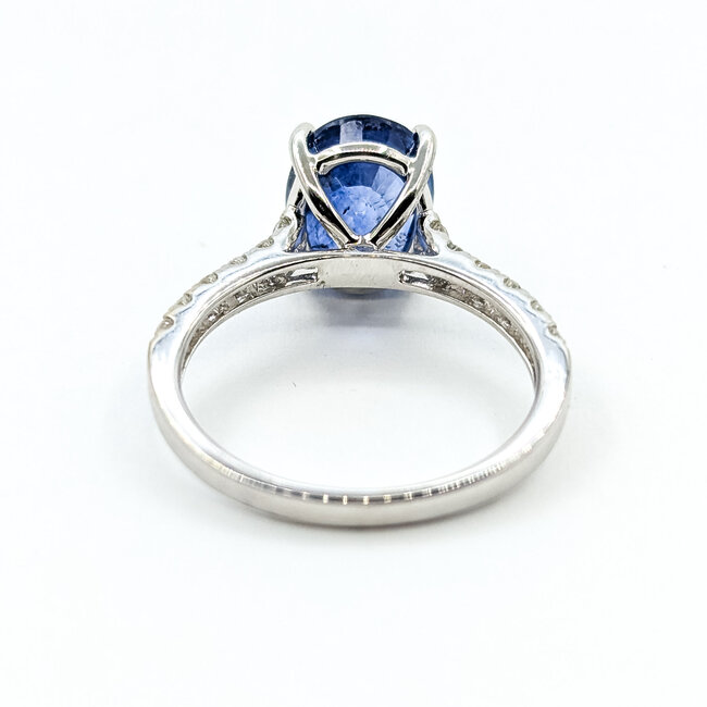 Ring Engagement 0.37ctw Round Diamonds 3.65ct Cornflower Blue Ceylon Sapphire 18K 2.2mm Sz6.5 3.4g 225110132