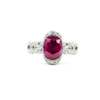 Ring Split Shank .81ctw Round Diamonds 2.17ctw Ruby PLAT 5mm Sz7 9.4g 225110130