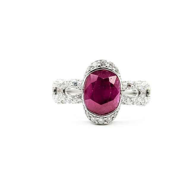Ring Split Shank .81ctw Round Diamonds 2.17ctw Ruby PLAT 5mm Sz7 9.4g 225110130