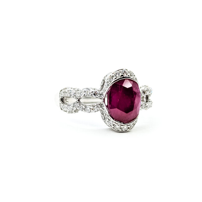 Ring Split Shank .81ctw Round Diamonds 2.17ctw Ruby PLAT 5mm Sz7 9.4g 225110130