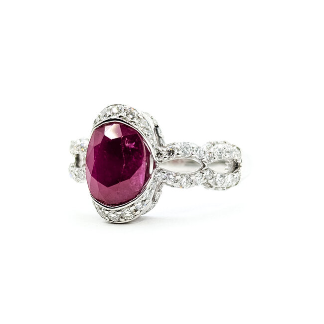Ring Split Shank .81ctw Round Diamonds 2.17ctw Ruby PLAT 5mm Sz7 9.4g 225110130