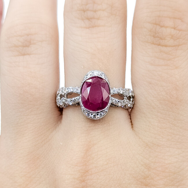 Ring Split Shank .81ctw Round Diamonds 2.17ctw Ruby PLAT 5mm Sz7 9.4g 225110130