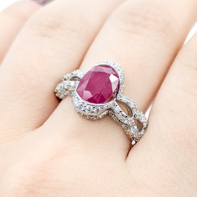 Ring Split Shank .81ctw Round Diamonds 2.17ctw Ruby PLAT 5mm Sz7 9.4g 225110130