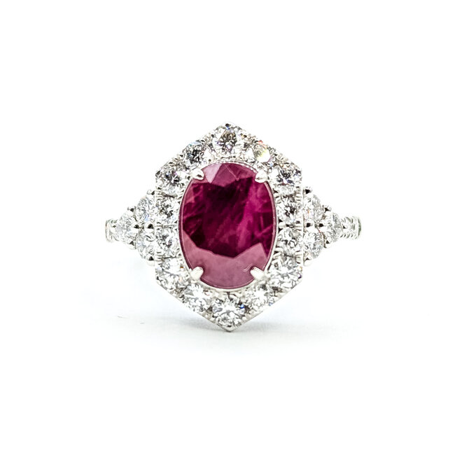 Ring Halo 0.92ctw Round Diamonds 1.99ctw Burma Red Ruby PLAT 15mm Sz6.5 16.7g 225110131