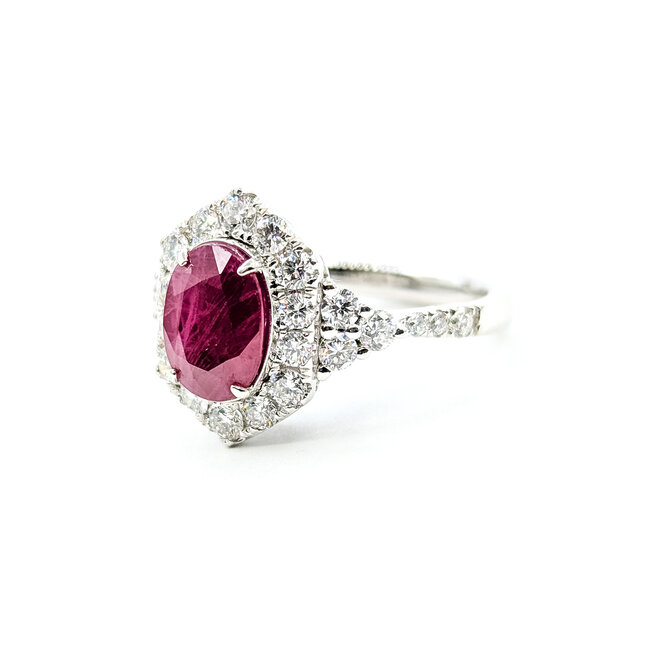 Ring Halo 0.92ctw Round Diamonds 1.99ctw Burma Red Ruby PLAT 15mm Sz6.5 16.7g 225110131
