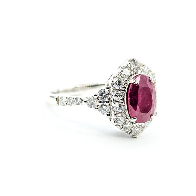 Ring Halo 0.92ctw Round Diamonds 1.99ctw Burma Red Ruby PLAT 15mm Sz6.5 16.7g 225110131