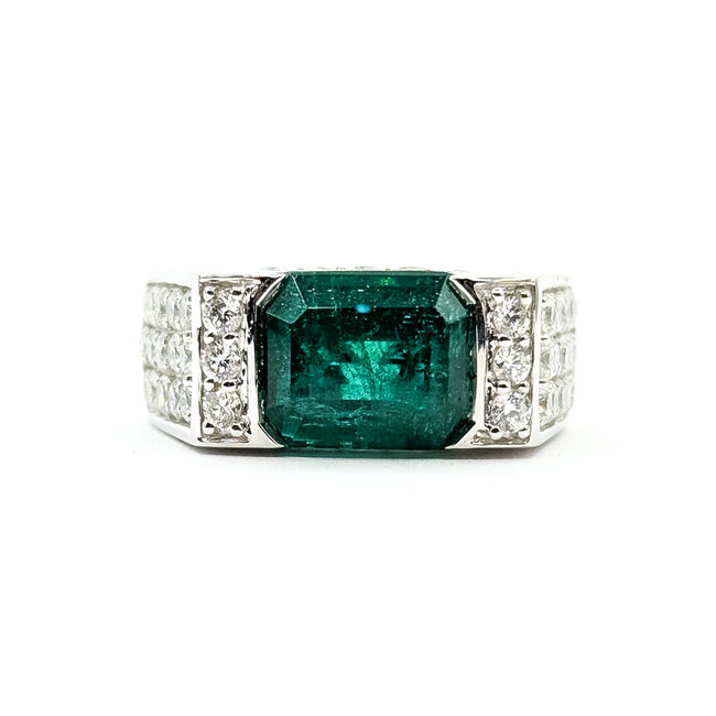 Ring Gallery Display 1.31ctw Round Diamonds 3.15ct Emerald 18K 7.5mm Sz6.5 10.5g 225110129