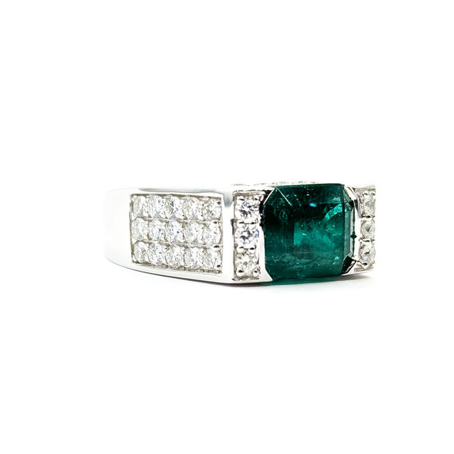 Ring Gallery Display 1.31ctw Round Diamonds 3.15ct Emerald 18K 7.5mm Sz6.5 10.5g 225110129