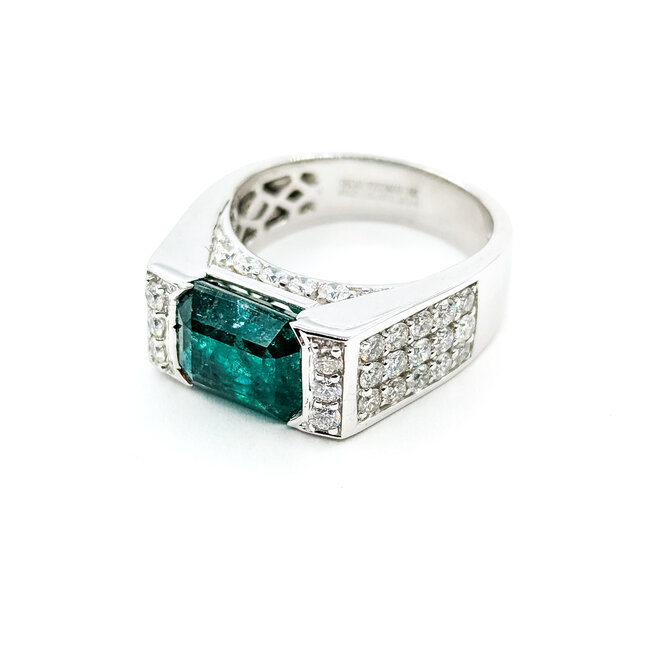 Ring Gallery Display 1.31ctw Round Diamonds 3.15ct Emerald 18K 7.5mm Sz6.5 10.5g 225110129