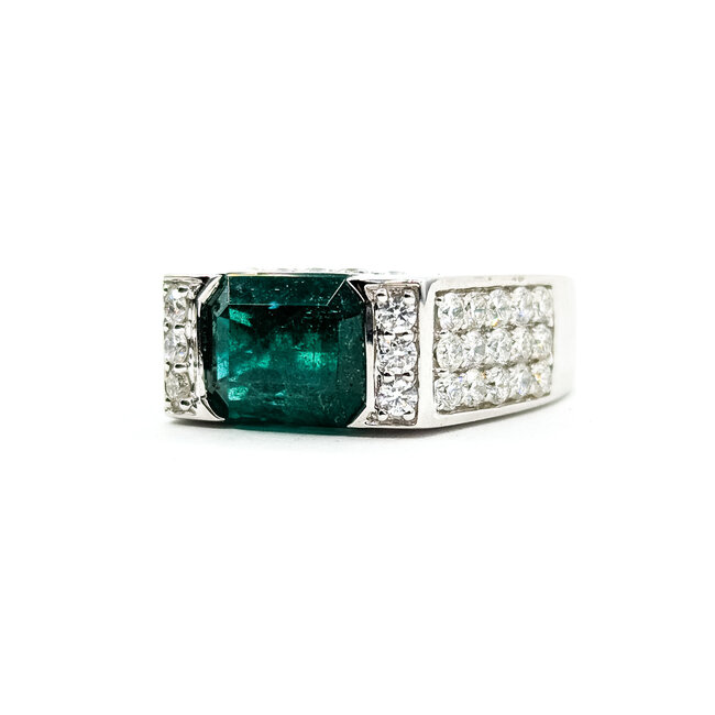 Ring Gallery Display 1.31ctw Round Diamonds 3.15ct Emerald 18K 7.5mm Sz6.5 10.5g 225110129
