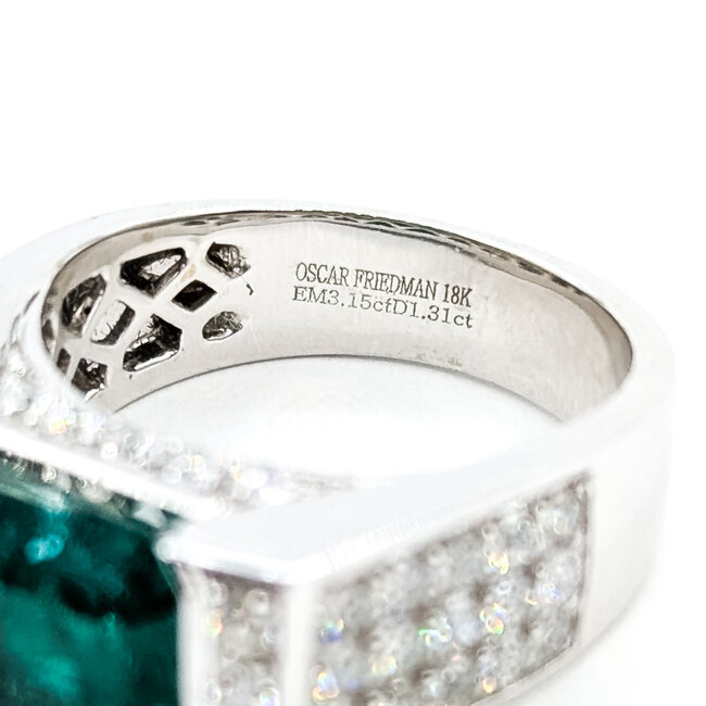 Ring Gallery Display 1.31ctw Round Diamonds 3.15ct Emerald 18K 7.5mm Sz6.5 10.5g 225110129