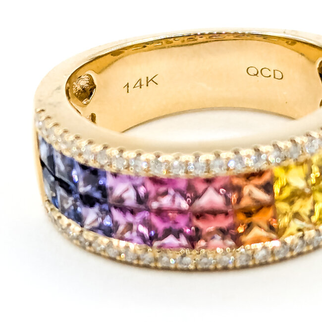 Ring Invisible Set 0.24ctw Round Diamonds 2.29ctw Rainbow Sapphire 14ky 7.8mm Sz7 7.29g 225110141