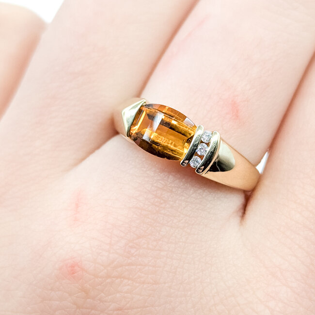 Ring East West 0.03ctw Round Diamonds 1.2ct Citrine 14ky 6.25mm Sz7.5 5.4g 225110016