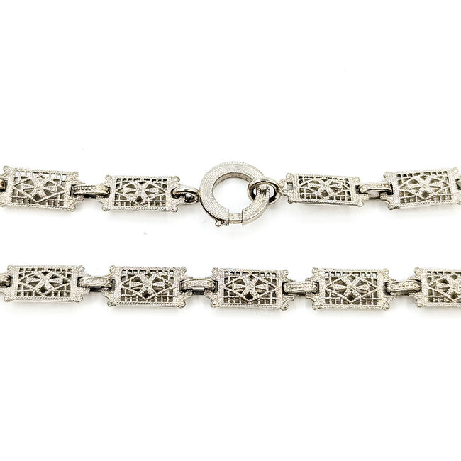 Necklace Filigree Kampfer Glass .03ctw Old Euro Cut Diamonds 10kw 1.75x1.4" 15" 10.32g 225110078