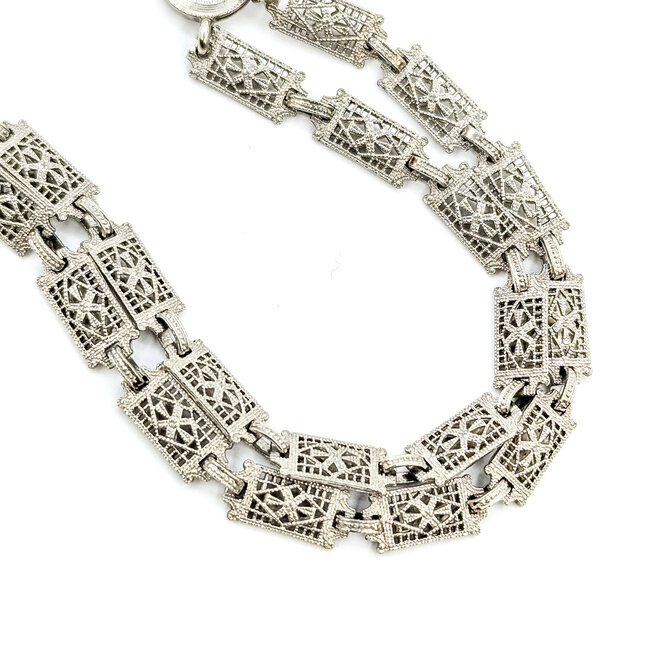 Necklace Filigree Kampfer Glass .03ctw Old Euro Cut Diamonds 10kw 1.75x1.4" 15" 10.32g 225110078