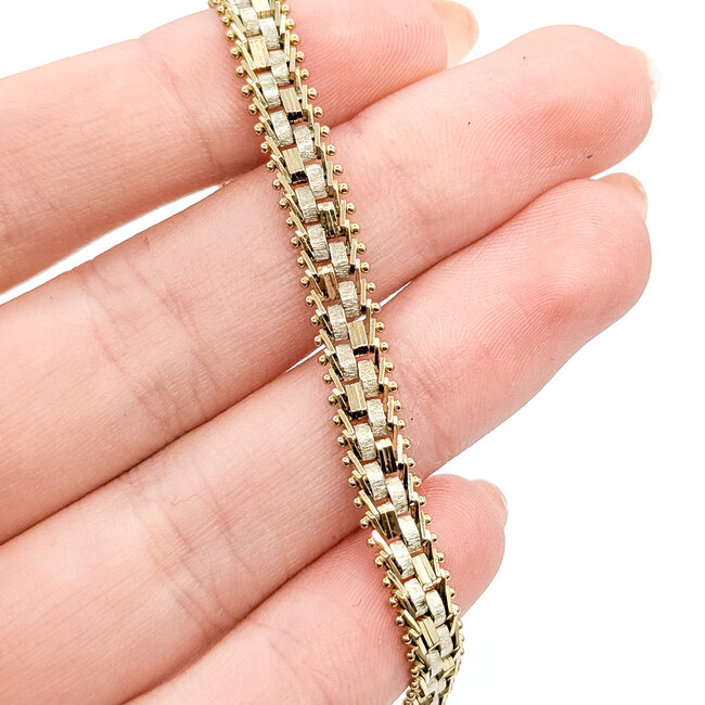 Bracelet Textured Bar Link Lobster 14ktt 6mm 8" 11.4g 125112018