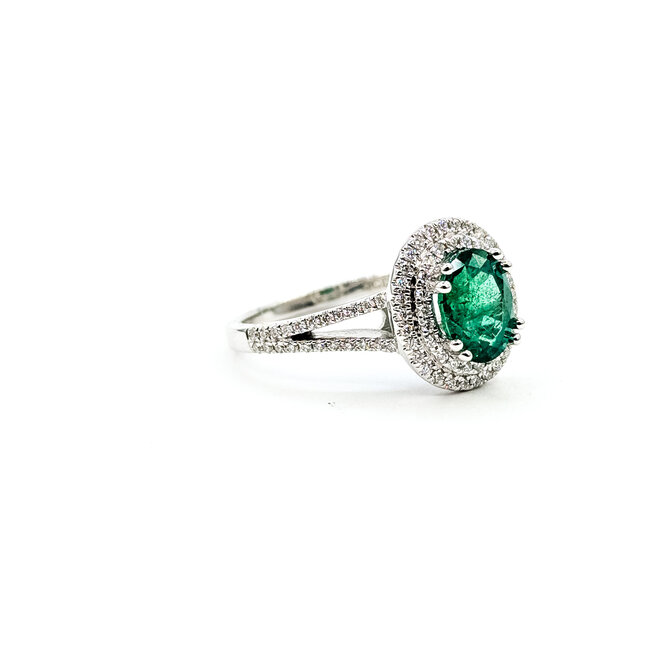 Ring Double Halo 0.40ctw Round Diamonds 1.20ctw Emerald 14kw 12mm Sz7 4g 225110145