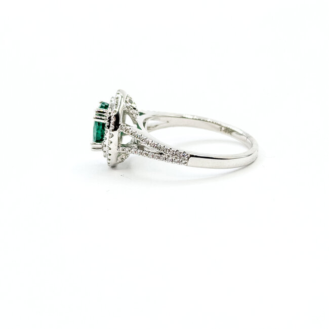Ring Double Halo 0.40ctw Round Diamonds 1.20ctw Emerald 14kw 12mm Sz7 4g 225110145