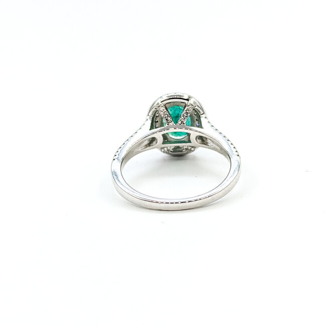 Ring Double Halo 0.40ctw Round Diamonds 1.20ctw Emerald 14kw 12mm Sz7 4g 225110145