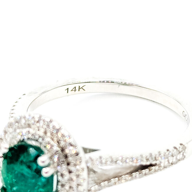Ring Double Halo 0.40ctw Round Diamonds 1.20ctw Emerald 14kw 12mm Sz7 4g 225110145