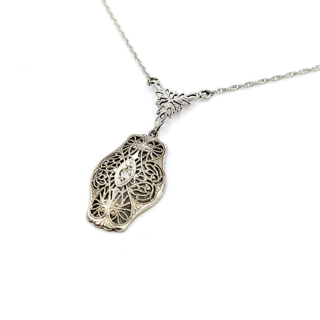 Necklace Filigree .03ct Old Mine Cut Diamond 14kw 1.5x.6" 18" 2.87g 225110080