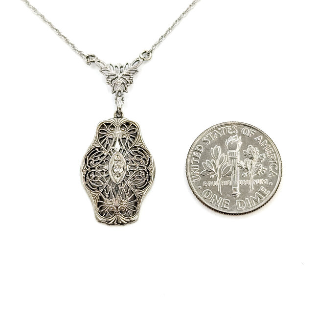 Necklace Filigree .03ct Old Mine Cut Diamond 14kw 1.5x.6" 18" 2.87g 225110080