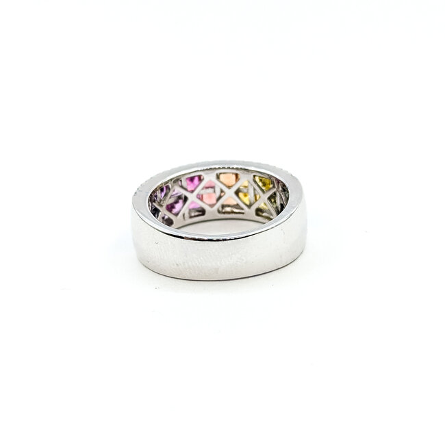 Ring Invisible Set 0.24ctw Round Diamonds 2.29ctw Rainbow Sapphire 14kw 7.8mm Sz7 7.35g 225110142