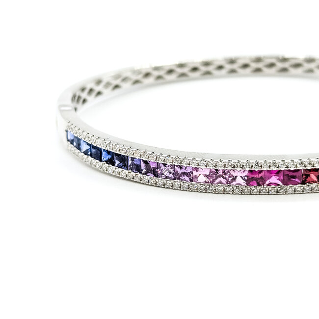 Bracelet Bangle Channel 0.66ctw Round Diamonds 3.35ctw Rainbow Sapphire 14kw 7.25" 15.7g 225110137