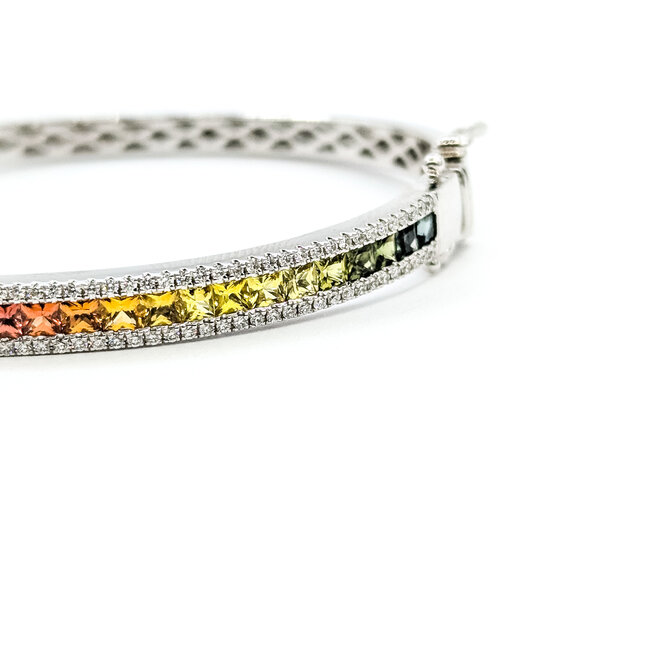 Bracelet Bangle Channel 0.66ctw Round Diamonds 3.35ctw Rainbow Sapphire 14kw 7.25" 15.7g 225110137