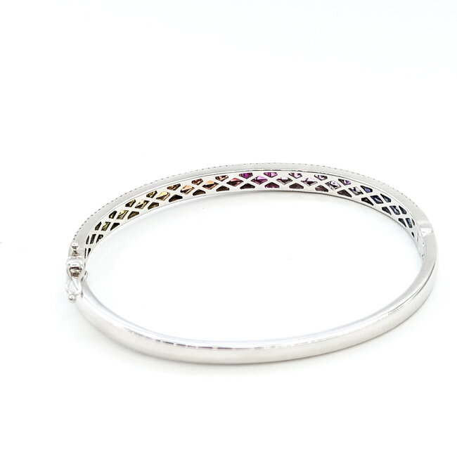 Bracelet Bangle Channel 0.66ctw Round Diamonds 3.35ctw Rainbow Sapphire 14kw 7.25" 15.7g 225110137