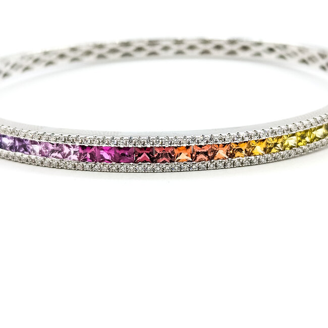 Bracelet Bangle Channel 0.66ctw Round Diamonds 3.35ctw Rainbow Sapphire 14kw 7.25" 15.7g 225110137