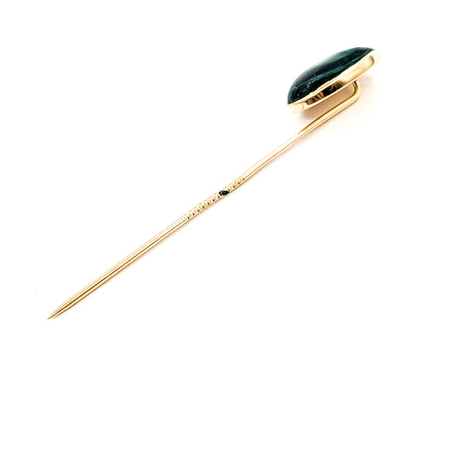 Pin 12ct Green & Black Malachite 10ky 18x13mm 2.6x.5" 3.63g 225100075